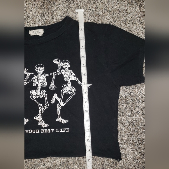 Local Lab | Skeleton "Live Your Best Life" Cropped Short Sleeve Graphic Tshirt - Picture 4 of 5